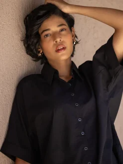Set of 2 - Midnight Black Cotton Shirt & Pants
