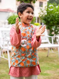 Set of 3 - Nihaar Block Printed Kurta With Jacket