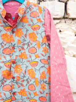 Set of 3 - Nihaar Block Printed Kurta With Jacket