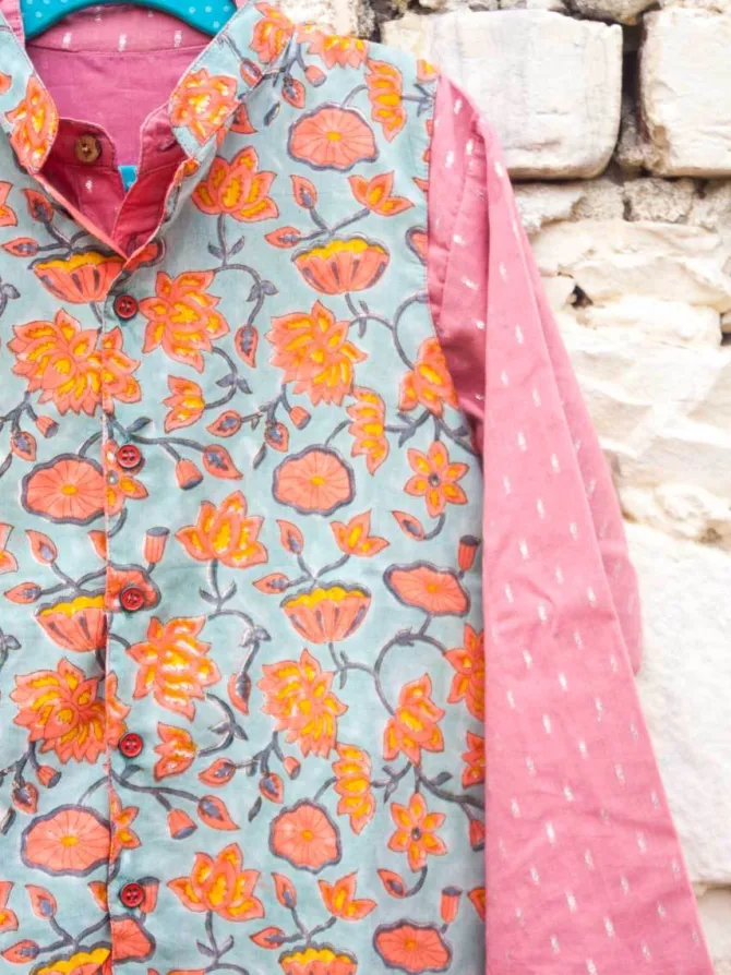 Set of 3 - Nihaar Block Printed Kurta With Jacket