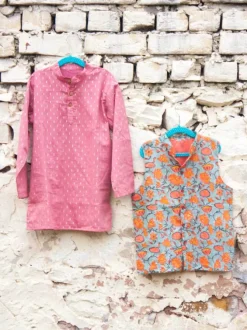 Set of 3 - Nihaar Block Printed Kurta With Jacket