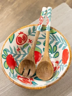 Set of 3 - Nishat Salad Bowl With Serving Spoons