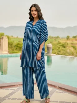 Set of 2 - Nomadic Stripes Kaftan Shirt Dress & Palazzo Pant
