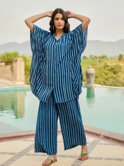 Set of 2 - Nomadic Stripes Kaftan Shirt Dress & Palazzo Pant
