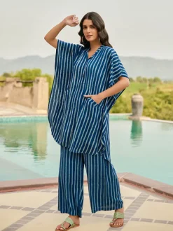 Set of 2 - Nomadic Stripes Kaftan Shirt Dress & Palazzo Pant