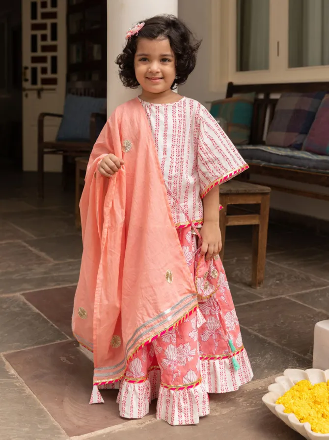 Set of 3 - Nurvi Block Printed Cotton Lehanga