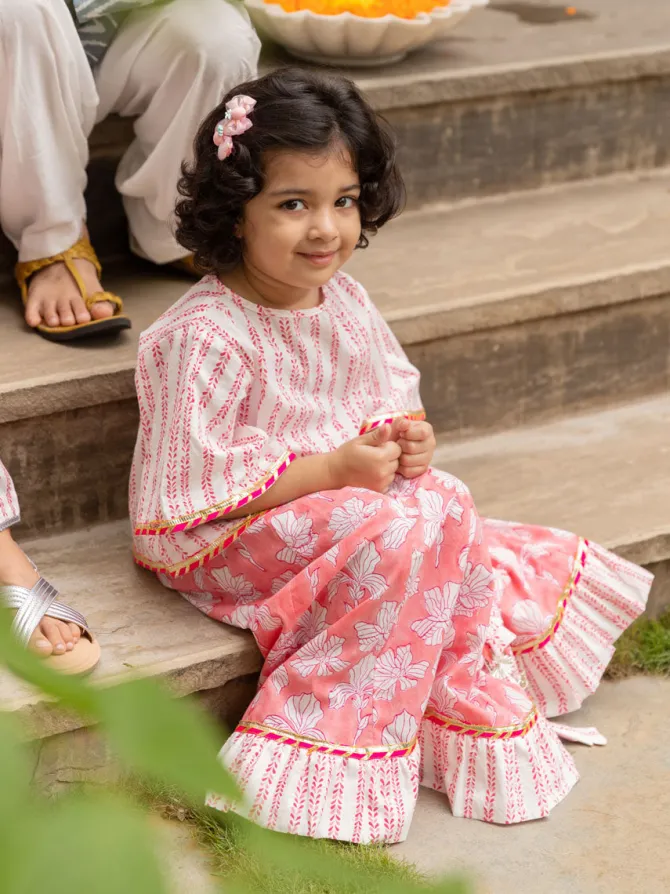 Set of 3 - Nurvi Block Printed Cotton Lehanga
