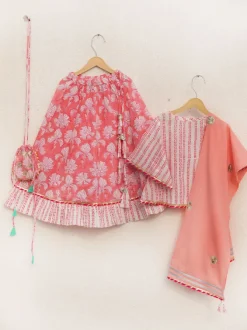 Set of 3 - Nurvi Block Printed Cotton Lehanga