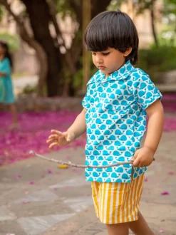 Set of 2 - Ocean Splash Organic Cotton Printed Shirt & Shorts