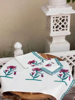 Set of 2 - Onam Floral Block Printed Waffle Hand Towels