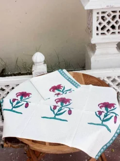 Set of 2 - Onam Floral Block Printed Waffle Hand Towels