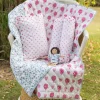 Set of 5 - Pink Romance Block Printed Bedding Set For Kids