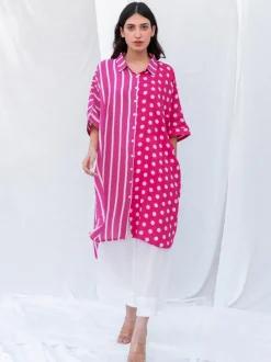 Set of 2 - Pink Summer Oversized Shirt and Palazzos