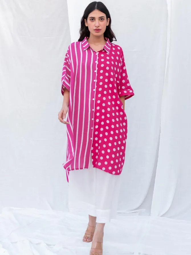 Set of 2 - Pink Summer Oversized Shirt and Palazzos