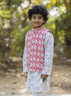 Set of 3 - Rehan Organic Cotton Long Kurta with Jacket