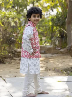 Set of 3 - Rehan Organic Cotton Long Kurta with Jacket