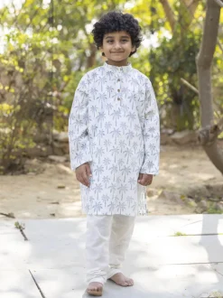 Set of 3 - Rehan Organic Cotton Long Kurta with Jacket