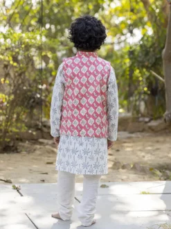 Set of 3 - Rehan Organic Cotton Long Kurta with Jacket