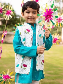 Set of 3 - Samar Block Printed Kurta With Jacket
