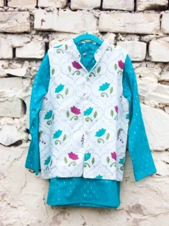 Set of 3 - Samar Block Printed Kurta With Jacket