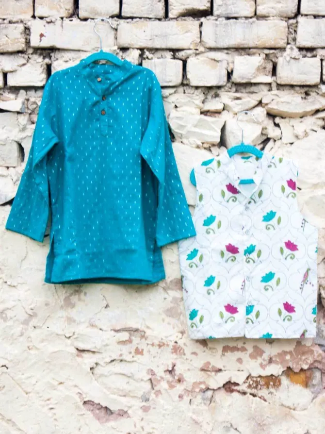 Set of 3 - Samar Block Printed Kurta With Jacket
