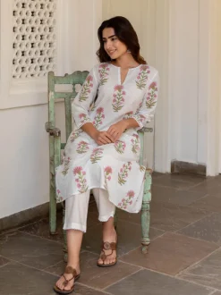 Set of 2 - Sangeet Block Printed Cotton Kurta and Trousers
