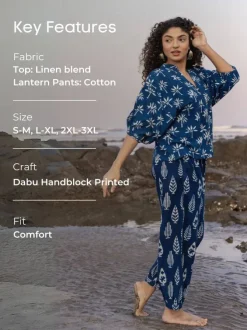 Set of 2 - Shaheen Indigo Kaftan Top and Lantern Pants