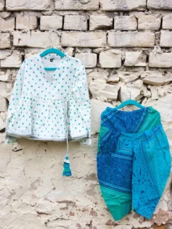 Set of 2 - Sitara Block Printed Cotton Angrakha Dhoti
