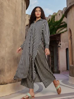 Set of 2 - Souk Long Shirt Dress & Palazzo Pants Set