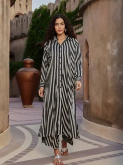 Set of 2 - Souk Long Shirt Dress & Palazzo Pants Set