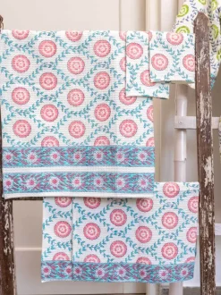 Set of 6 - Spring Time Block Print Bath Set