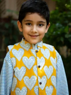 Set of 3 - Sunshine Love Block Printed Kurta With Jacket