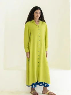 Set of 2 - Tan Long Shirt Dress & Wrap-Around Palazzo Set