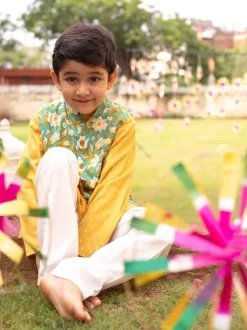 Set of 3 - Tarang Block Printed Kurta With Jacket