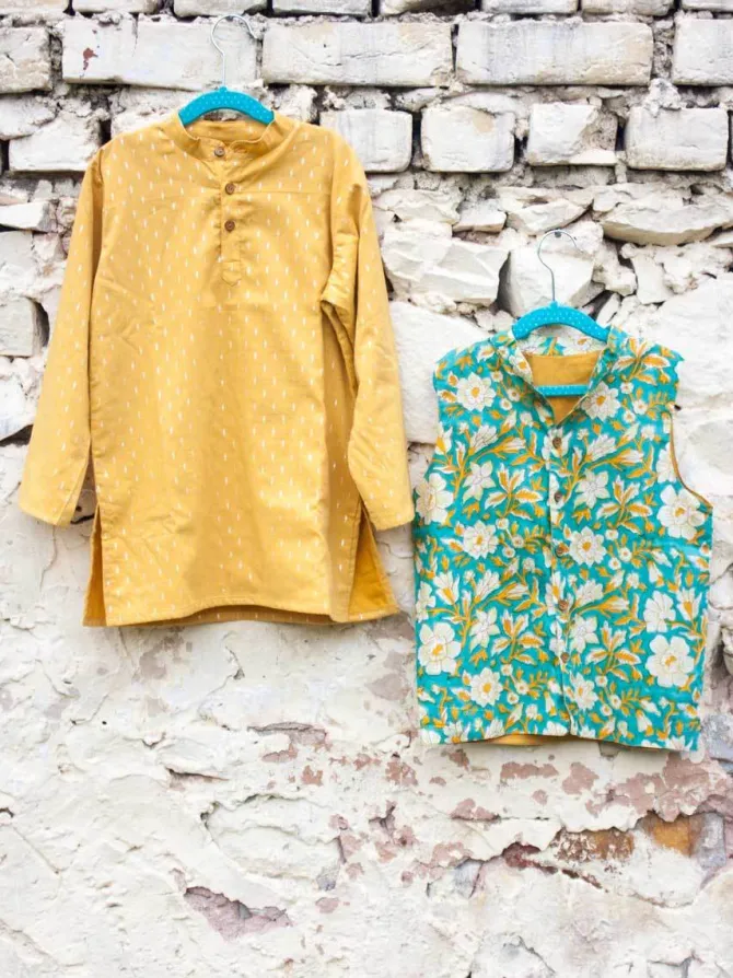 Set of 3 - Tarang Block Printed Kurta With Jacket