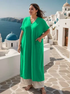 Set of 2 - Thames Green Kaftan and Palazzo Pants