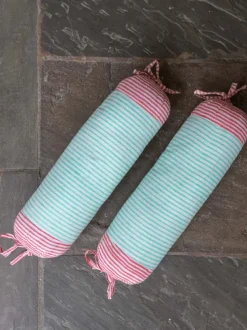 Set of 2 - Turquoise Stripes Organic Cotton Infant Bolster Cover