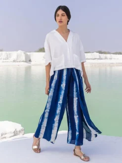 Set of 2 - Venus Shirt Top and Indigo Wrap-around Palazzo