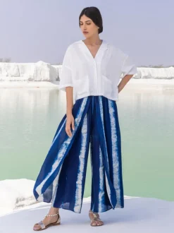 Set of 2 - Venus Shirt Top and Indigo Wrap-around Palazzo