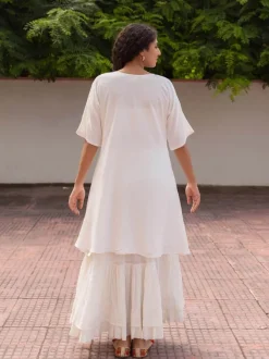 Set of 2 - White Embroidered Kurta and Skirt