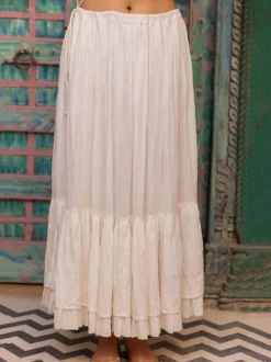 Set of 2 - White Embroidered Kurta and Skirt