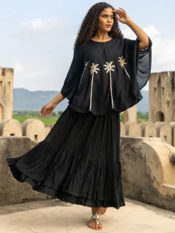 Set of 2 - Zahra Embroidered Poncho & Skirt Set