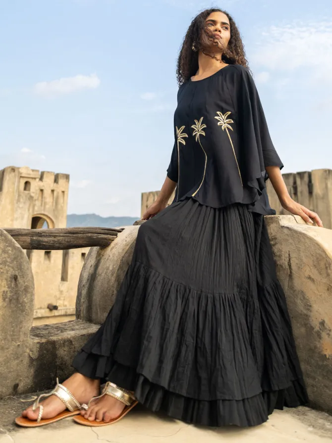 Set of 2 - Zahra Embroidered Poncho & Skirt Set