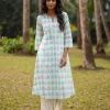 Set of 2 -Aesha Cotton Long Kurta With Pants