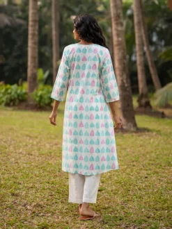 Set of 2 -Aesha Cotton Long Kurta With Pants