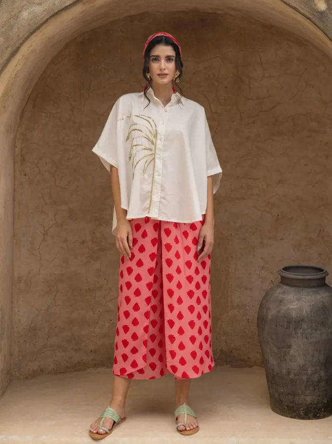 Set of 2: Ikka Poncho Shirt & Wrap-Around Palazzo Set