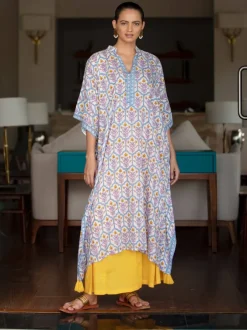 Set of 2- Zubeida Modal Silk Kaftan Dress With Palazzo