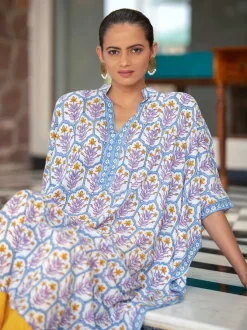 Set of 2- Zubeida Modal Silk Kaftan Dress With Palazzo