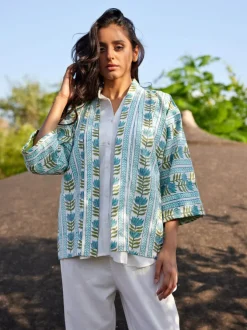 Silk Route Block Printed Cotton Kimono Jacket