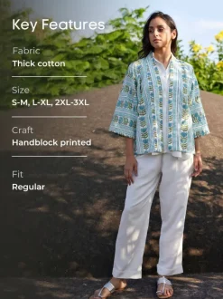 Silk Route Block Printed Cotton Kimono Jacket